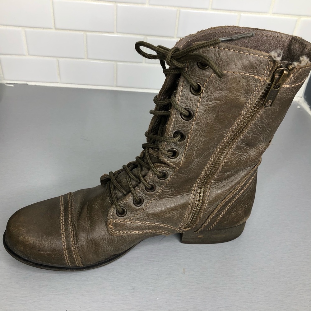 Steve Madden leather stone lace up combat …
